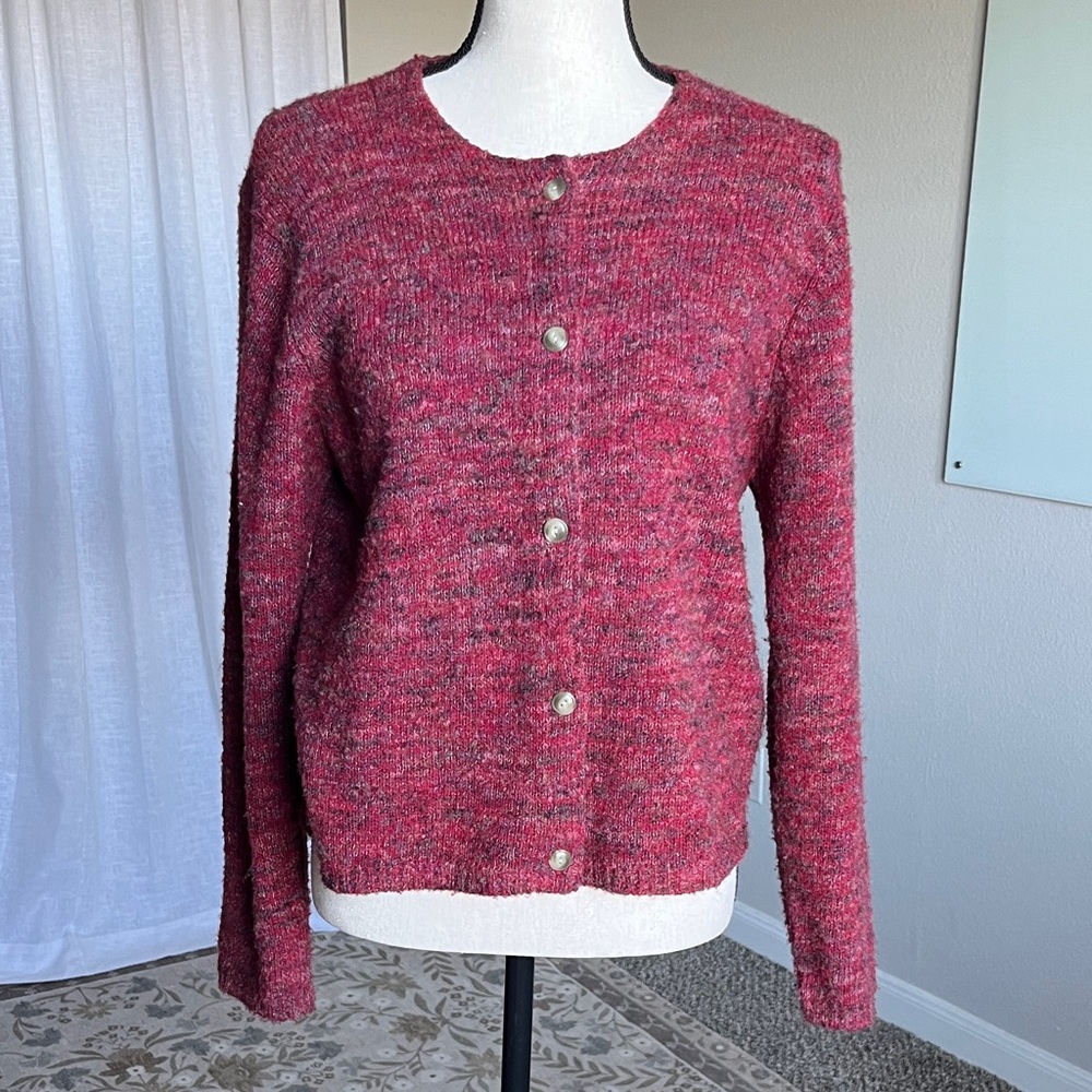 Casual Corner Annex Wool Blend Marled Button Front Cardigan Women’s Medium Red